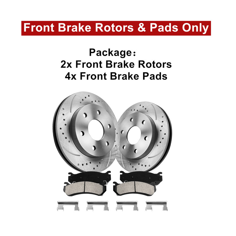 For Silverado Sierra Yukon XL 1500 Tahoe Front Rear Drilled Rotors + Brakes Pads