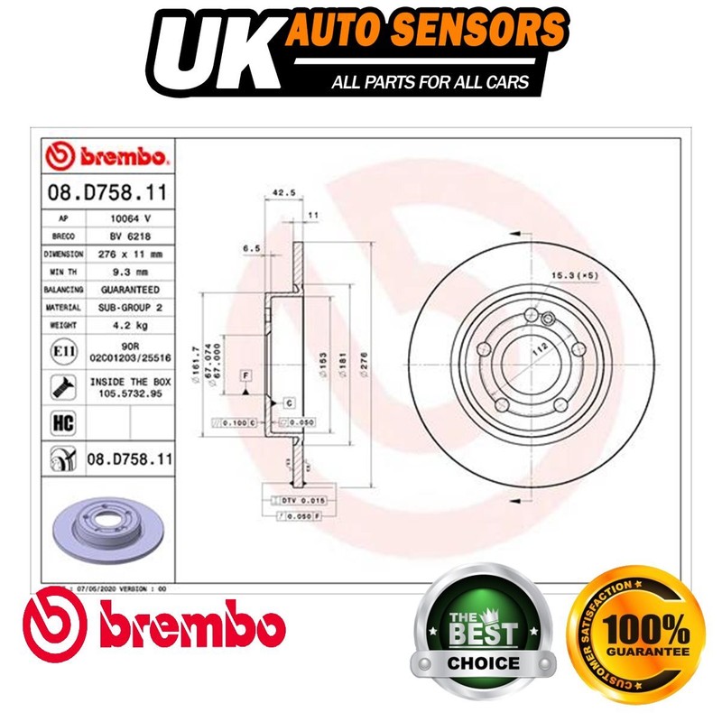 Fits Mercedes A-Class 2018- B-Class 2018- CLA 2019- Brembo Rear Brake Discs