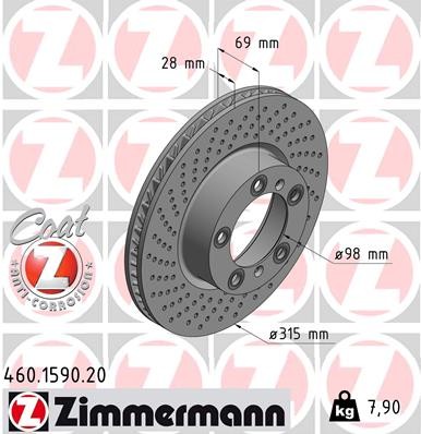 Zimmermann 460.1590.20 Brake Disc for Porsche