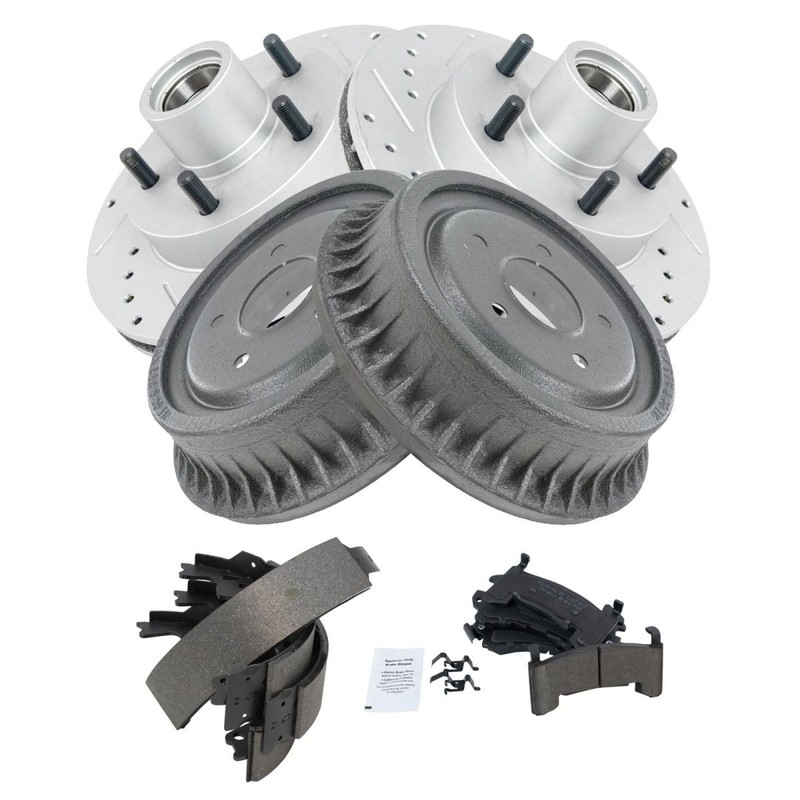 TRQ Performance Brake Drilled & Slotted Rotor Ceramic Pad Drum Shoe Front Rear gallery