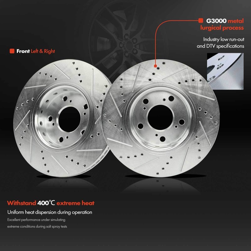 2x Front Driver & Passenger Side Drilled Brake Rotors for Acura RLX 2014-2020 gallery