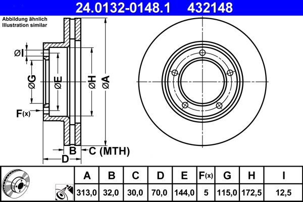 ATE 24.0132-0148.1 Brake Disc for Lexus, Toyota
