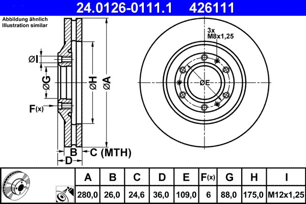 2X 24.0126-0111.1 ATE Brake Disc for ISUZU,OPEL,VAUXHALL