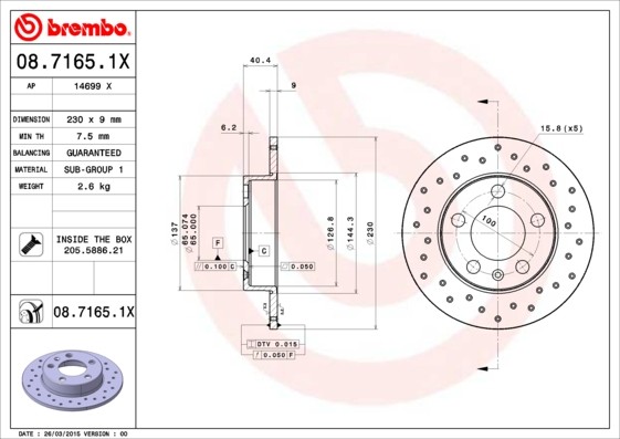 Brembo 08.7165.1X Brake Disc for, Audi, Seat, Skoda, Skoda (SVW), VW, VW (FAW), VW (SV gallery