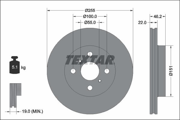 1X Brake Disc Textar 93344803 for Yaris (_P21_, _PA1_, _PH1_) 1.5 2020-
