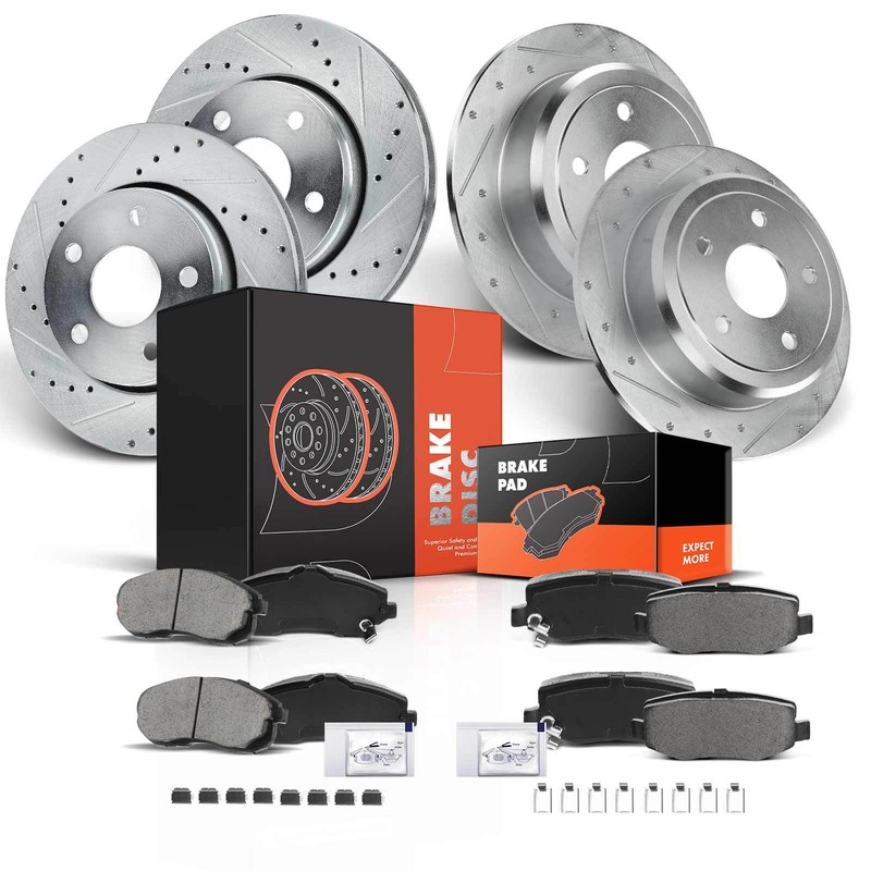 12x Front & Rear LH &RH Drilled Rotors & Ceramic Brake Pads for Jeep Wrangler JK