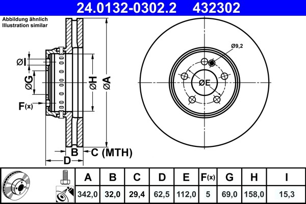 ATE 24.0132-0302.2 Brake Disc for Mercedes-Benz gallery