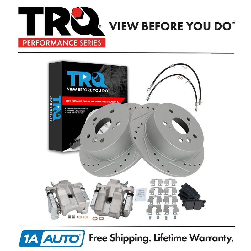 TRQ Performance Rear Brake Pad & Rotor Kit Slotted X Drilled Fits Lexus Toyota