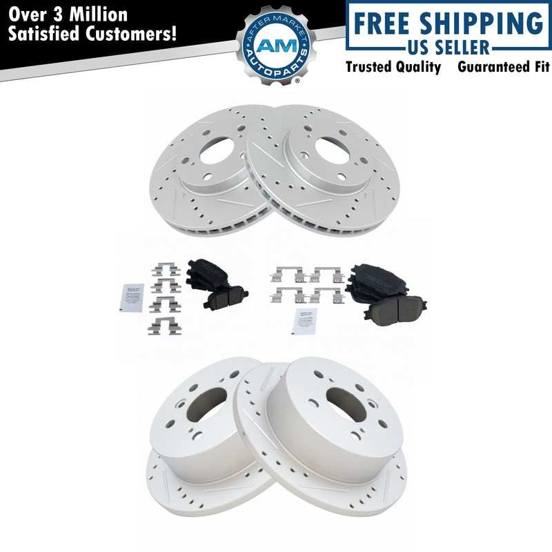 Performance Brake Rotor Drilled Slotted Posi Ceramic Pad Front Rear Kit