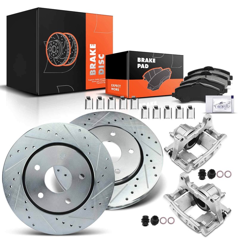 New Front Drilled Brake Rotor & Pad + Brake Caliper for Dodge Journey 2009-2012