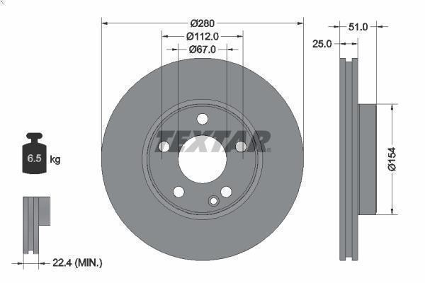 1X Textar 92257005 brake disc for Mercedes-Benz A-Class (W176) 2 2013-2018