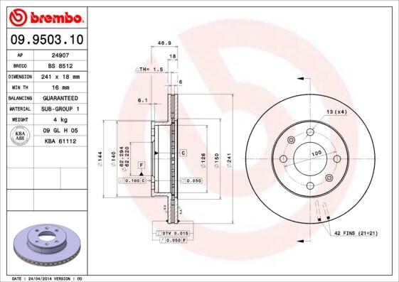 Brake Discs Front Unova Fits Hyundai i10 Kia Picanto 1.0 1.1 CRDi 1.2 #1 gallery