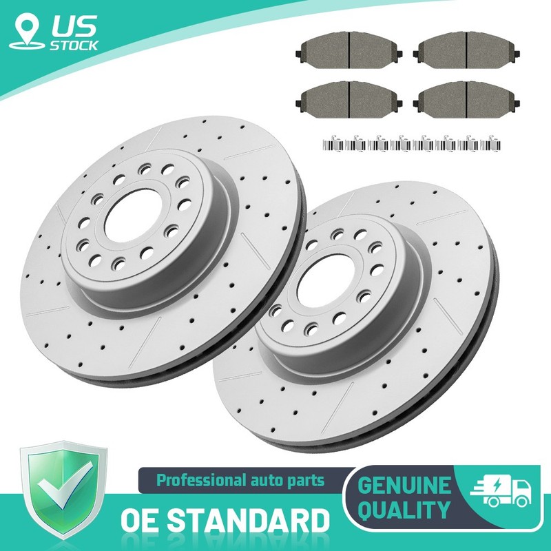 Front Drilled Brake Rotors & Ceramic Pads Kit for Ram 1500 2019-2023 Except 6.2L