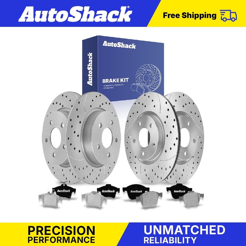 Front Rear Drilled Slotted Brake Rotors Premium Pad for Ford, C-Max 13-18