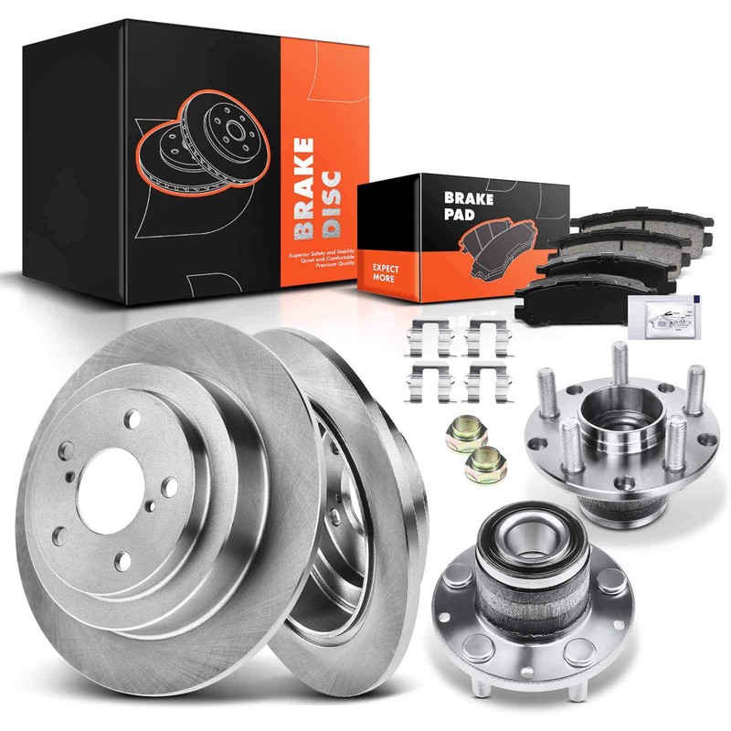 Rear Disc Brake Rotors & Pad + Hub Bearing for Subaru Impreza 93-95 Legacy 90-96