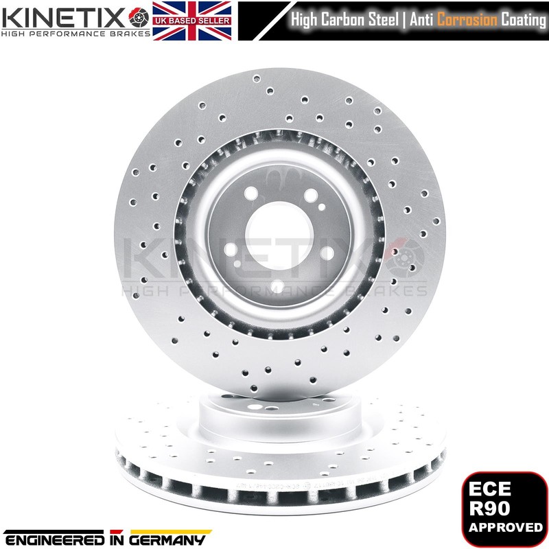 FOR KIA STINGER 3.3 GDI 17- FRONT PERFORMANCE CROSS DRILLED BRAKE DISCS 350mm gallery