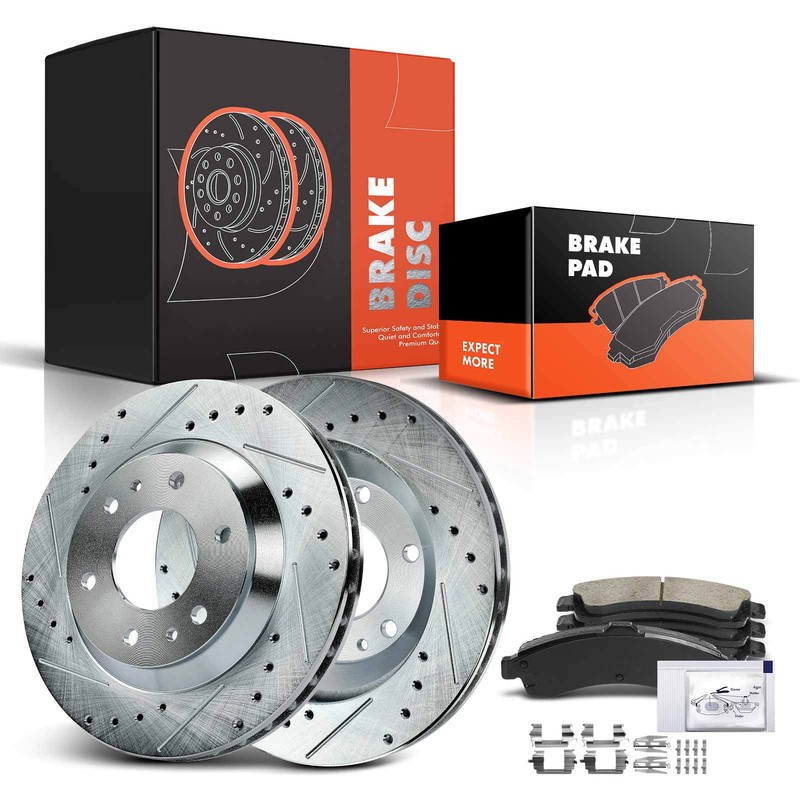 Drilled Brake Rotor & Ceramic Brake Pads for Chevrolet Trailblazer Buick Front