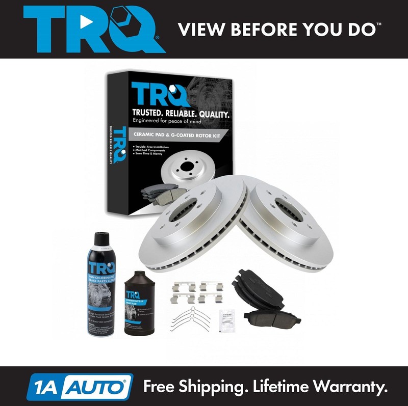 TRQ Premium Posi Ceramic Brake Pad & Coated Rotor Kit 6 Lug Front w/Chemicals