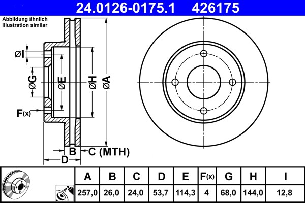 ATE 24.0126-0175.1 Brake Disc for Nissan