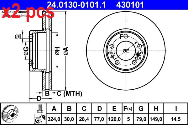 X2 PCS L&R SIDES BRAKE DISC 24.0130-0101.1