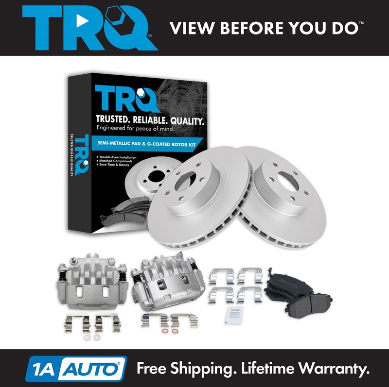 TRQ Front Metallic Brake Pad Coated Rotor & Caliper for Subaru Impreza Legacy