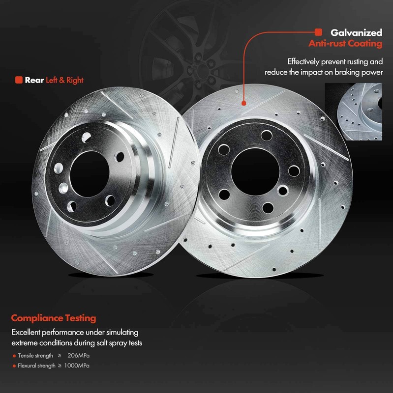 Drilled Brake Rotors & Ceramic Brake Pads for BMW E53 X5 00-06 3.0L 4.4L Rear gallery