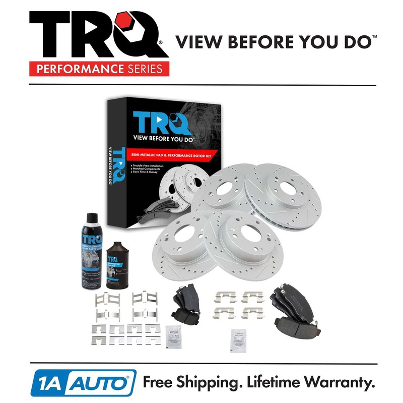 TRQ Brake Pad & Rotor Coated Posi Metallic Kit w/Chemicals