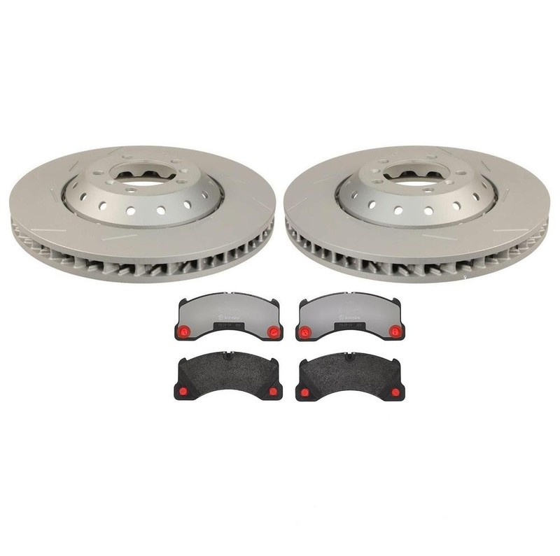SHW Performance OEM Front Disc Brake Rotors Low-Met Pads Kit for Panamera Turbo