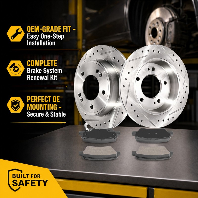 Front Rear Drilled Rotors Brakes Pads for GT Kia Forte Hyundai Elantra Veloster gallery
