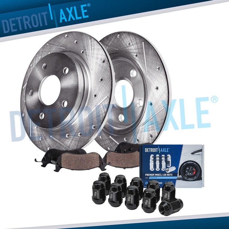 305mm Rear Drilled Rotors & Brake Pads + w/10pc Wheel Lug Nuts for Grand Caravan