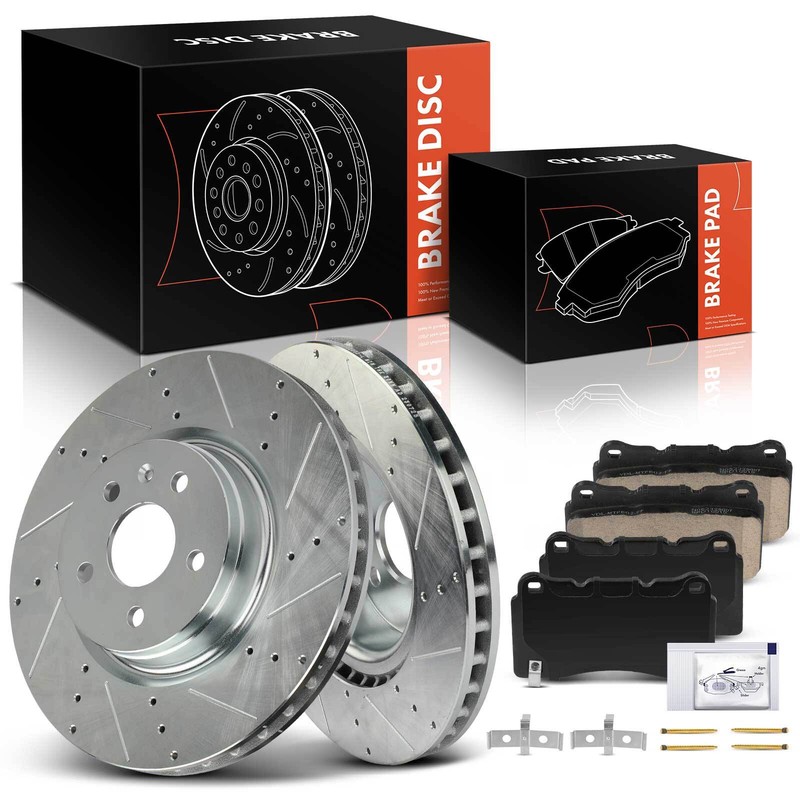 Front Drilled Brake Rotors & Ceramic Brake Pads for Tesla Model X S 2017-2021