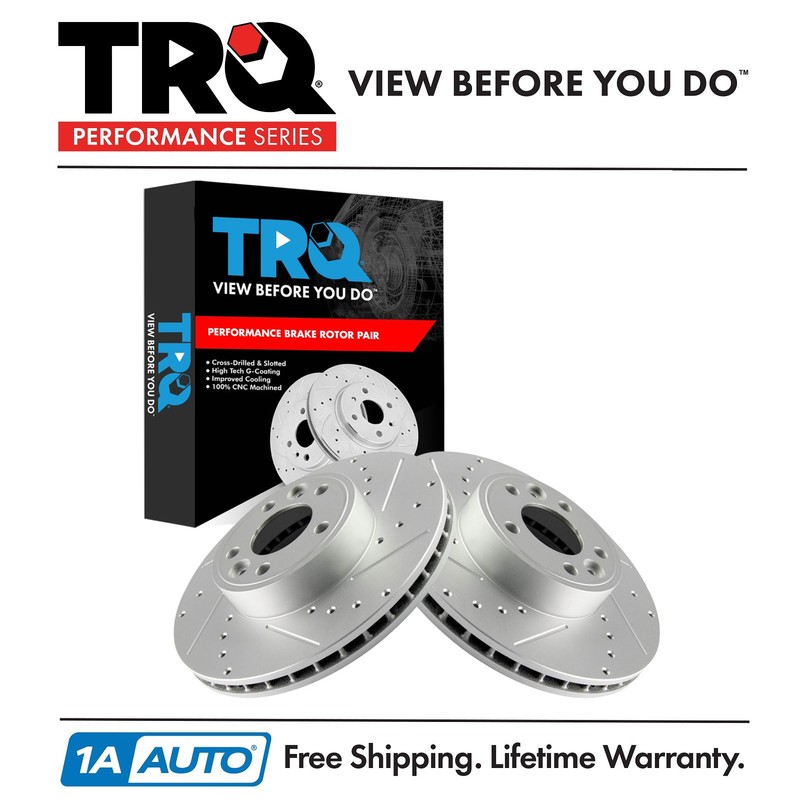 TRQ Performance Brake Rotor Drilled Slotted G-Coated Front Pair for Ford