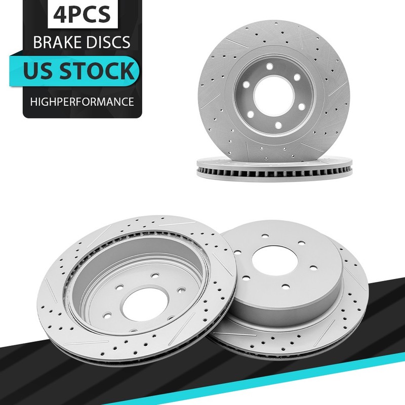 350mm Front & 345mm Rear Drilled Disc Brake Rotors for 2017 - 2023 Nissan Titan