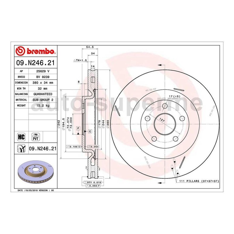 For 2018-2019 Dodge Durango 6.4L Brembo 2x Front Disc Brake Rotor gallery
