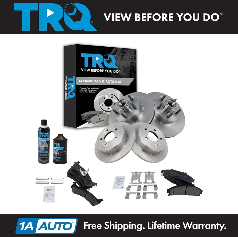 TRQ Front & Rear Ceramic Brake Pad & Rotor Kit w/Chemicals for Ford Explorer 2wd
