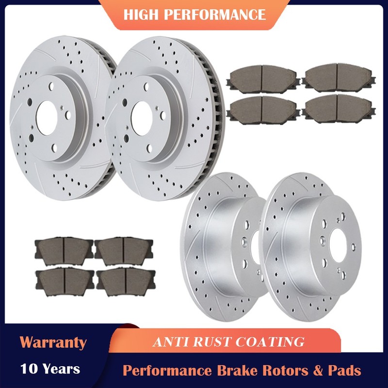 296mm Front & 281mm Rear Drilled Rotors Brake Pads for 2006 – 2018 Toyota Rav4