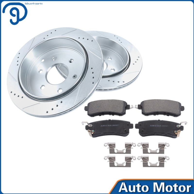 Rear LH & RH Disc Brake Rotors + Brake Pads For Nissan Armada 2017-2019
