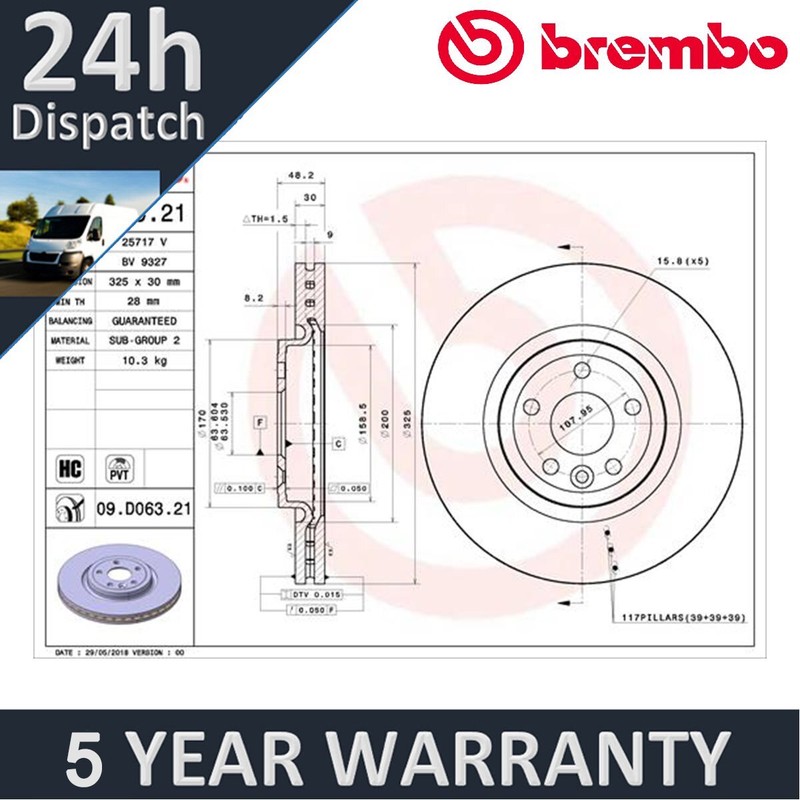 Fits Jaguar F-Pace Land Rover Range Velar Brembo Front Brake Disc gallery