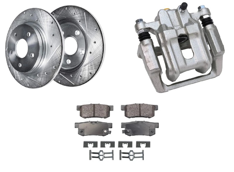 Rear Right Brake Kit Drilled Rotor Caliper Pads Acura TL Honda Element 2004–2008