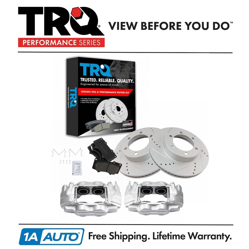 TRQ Front Ceramic Brake Pad, Performance Rotor & Caliper Kit for Sequoia Tundra