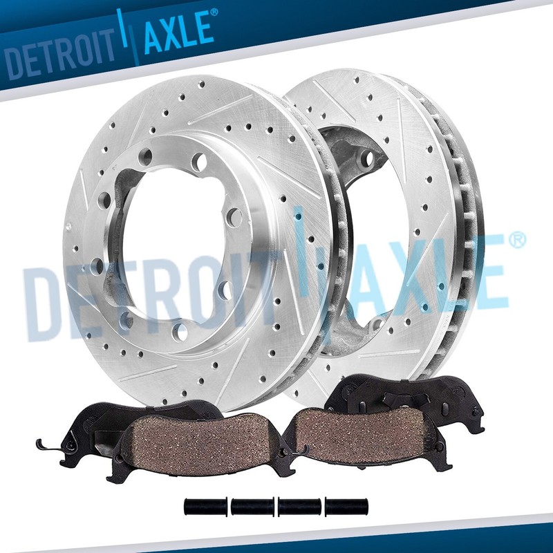 Front Drilled Rotors Brake Pads for 1990-1999 Dodge Ram 3500 Chevy GMC K3500