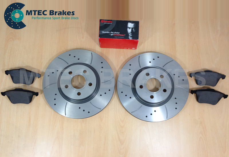 Front Drilled And Grooved Disc & Brembo Brake Pads Ford Focus 2.5pcs MK2