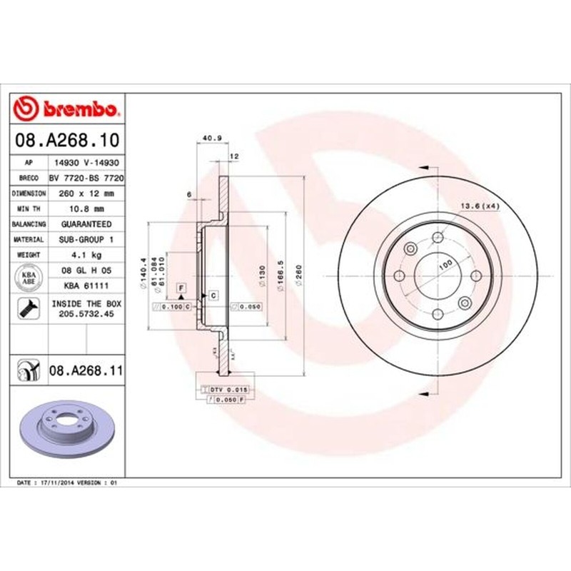 BREMBO Pair UV Coated Brake Discs 08.A268.11