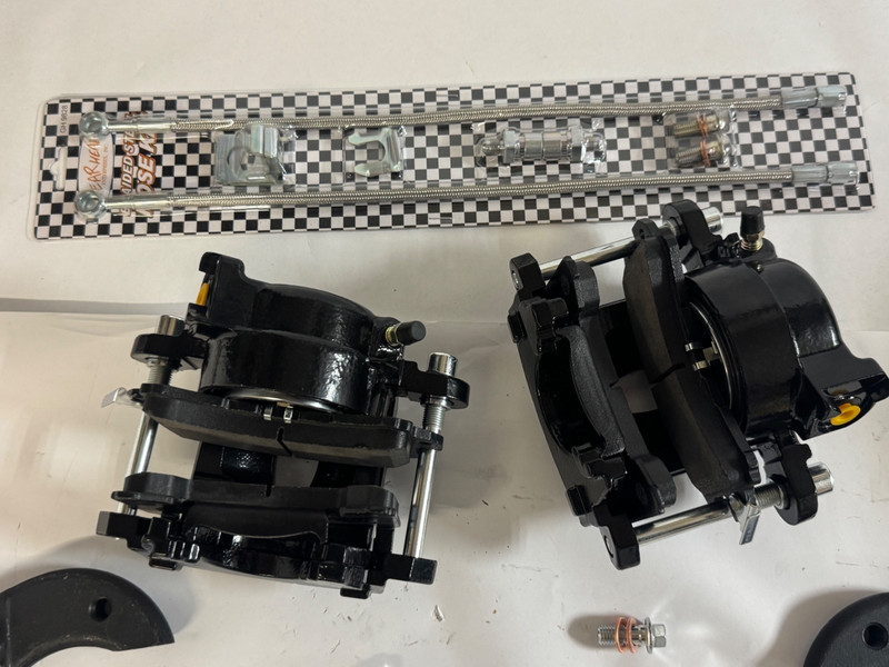 Mustang II GM Metric BLACK Brake Calipers Steel Caliper Brackets for 11" Rotors gallery