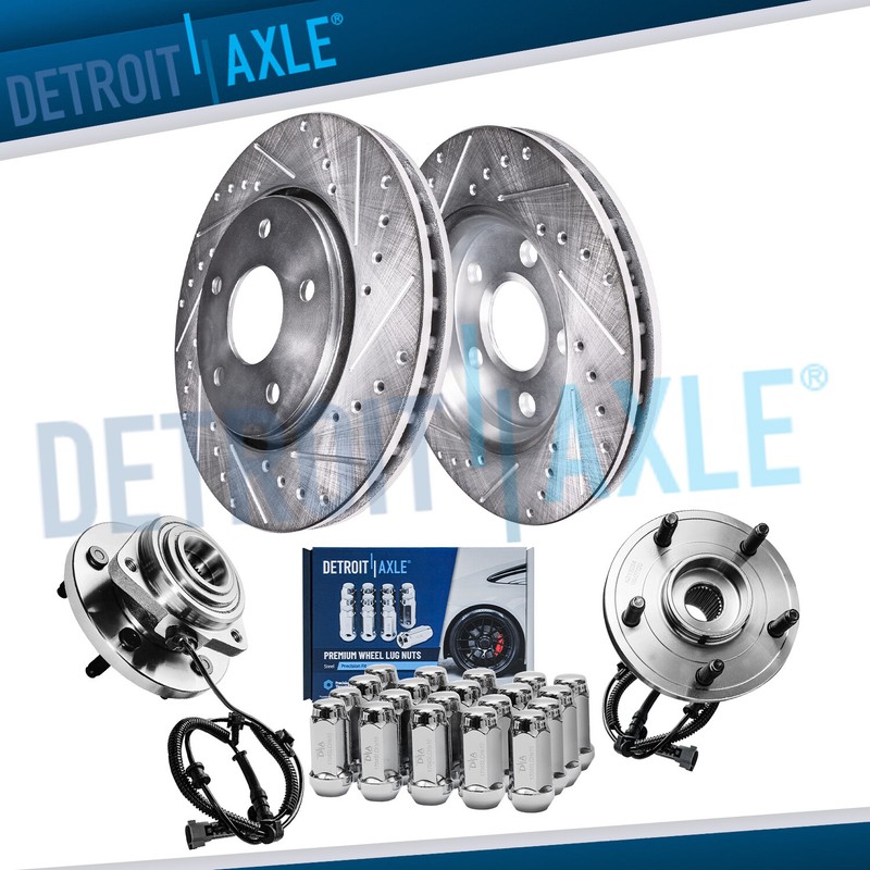 Front Drilled Rotors Wheel Hubs +20pc Lug Nuts for Jeep Commander Grand Cherokee