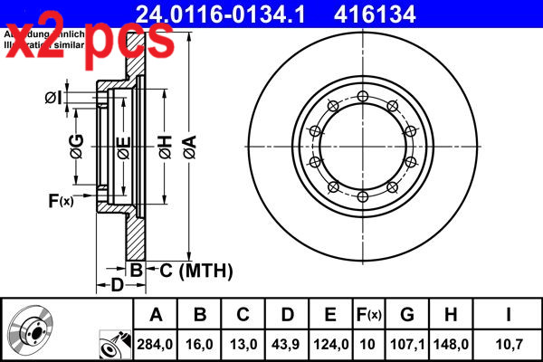 X2 PCS L&R SIDES BRAKE DISC 24.0116-0134.1