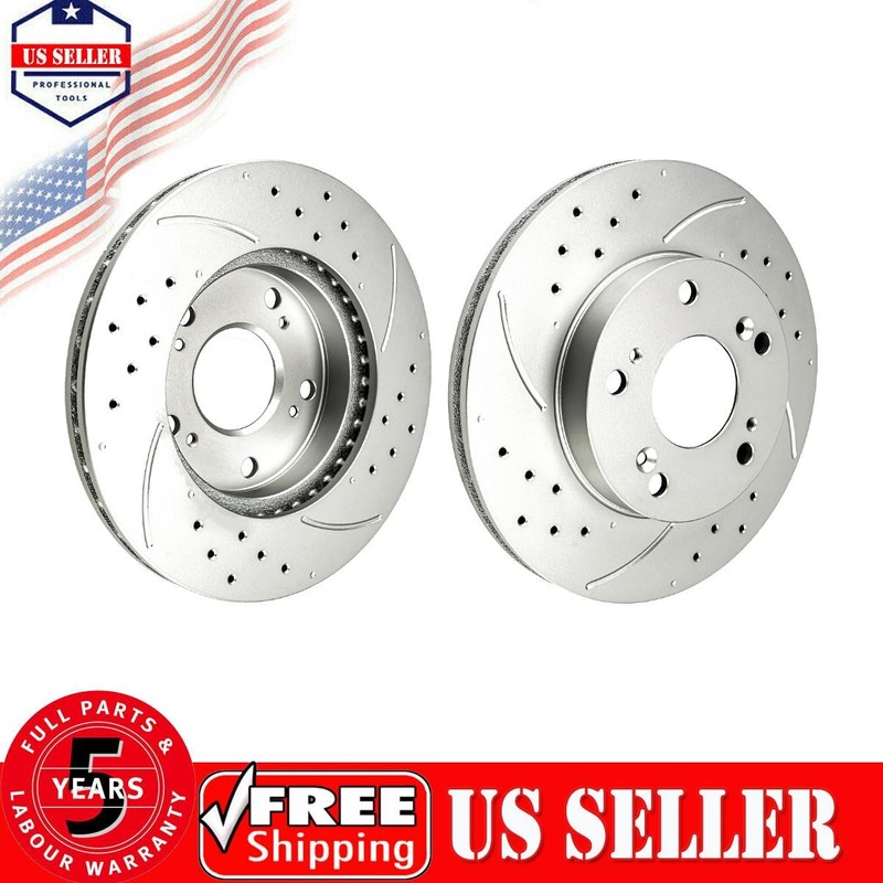 2x Front Drilled Brake Rotors For Honda Civic 1.8L 2006-2011 1.3L 2006-2010