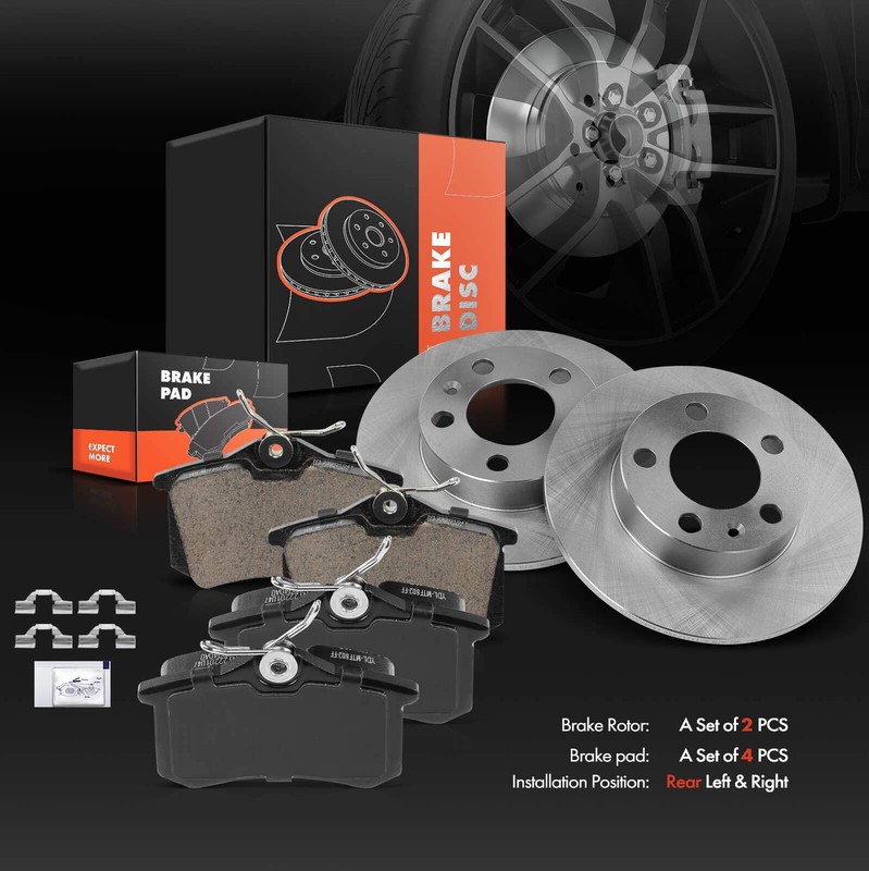 Rear Disc Brake Rotors + Brake Pads for Audi TT 2000-2004 Volkswagen Golf Jetta gallery