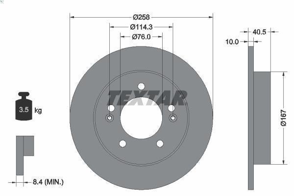 1X Brake Disc Textar 92226103 for Kia Venga (YN) 1.4 2010-2019