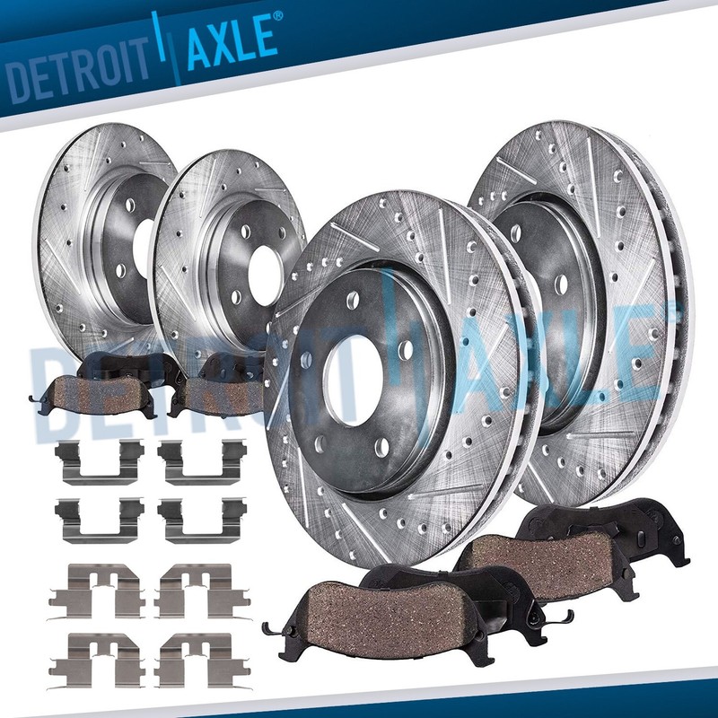Front and Rear Drilled Slotted Rotors Ceramic Brake Pads for 2009-2014 Acura TL